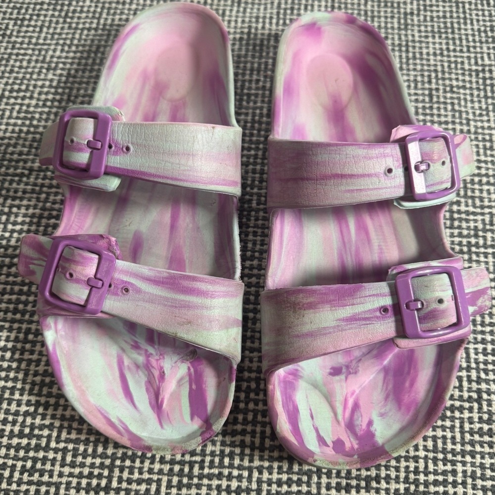 Purple Mint Marble EVA Foam Double Strap Buckle Slide Sandals Womens Size 6